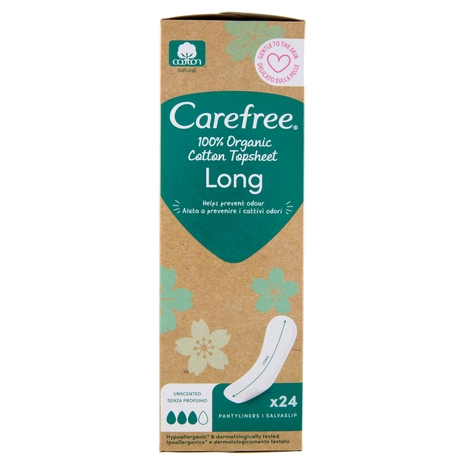 Carefree 100% Organic Cotton Topsheet Long Salvaslip 24 pz